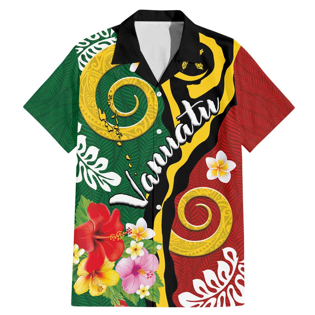 Melanesian Vanuatu Tribal Boar Tusk Family Matching Mermaid Dress and Hawaiian Shirt Tropical Plants and Namele Motifs LT03 Dad's Shirt - Short Sleeve Green - Polynesian Pride