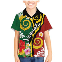 Melanesian Vanuatu Tribal Boar Tusk Family Matching Mermaid Dress and Hawaiian Shirt Tropical Plants and Namele Motifs LT03 Son's Shirt Green - Polynesian Pride