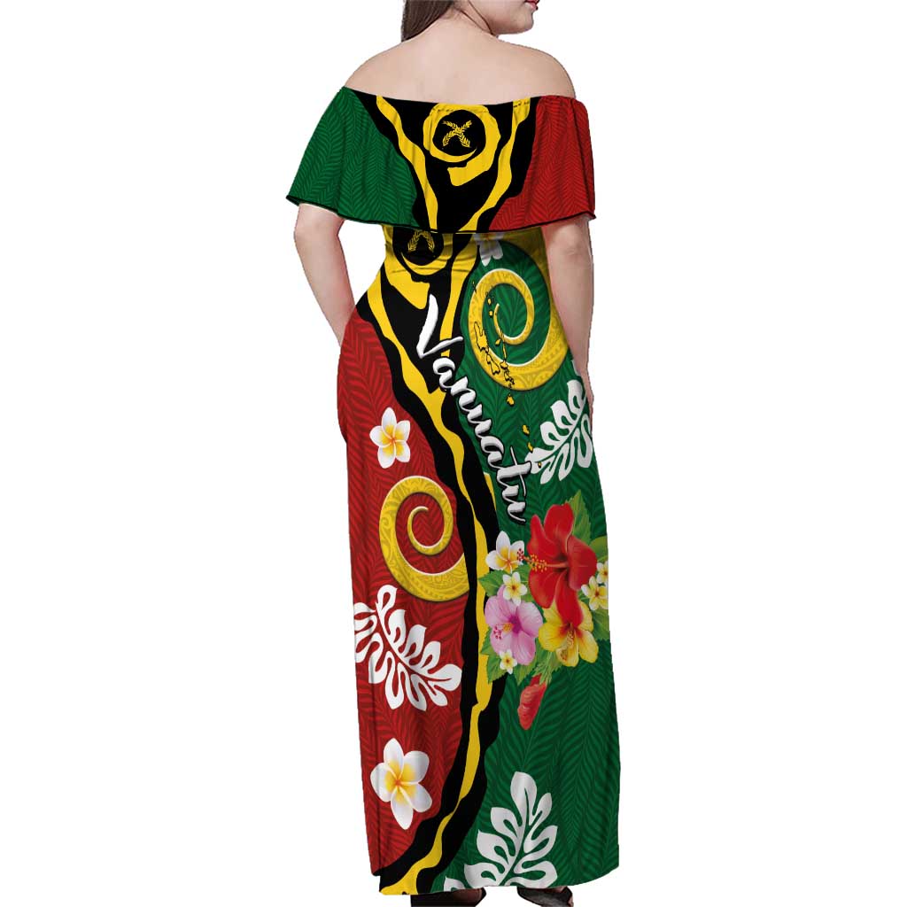Melanesian Vanuatu Tribal Boar Tusk Family Matching Off Shoulder Maxi Dress and Hawaiian Shirt Tropical Plants and Namele Motifs LT03 - Polynesian Pride