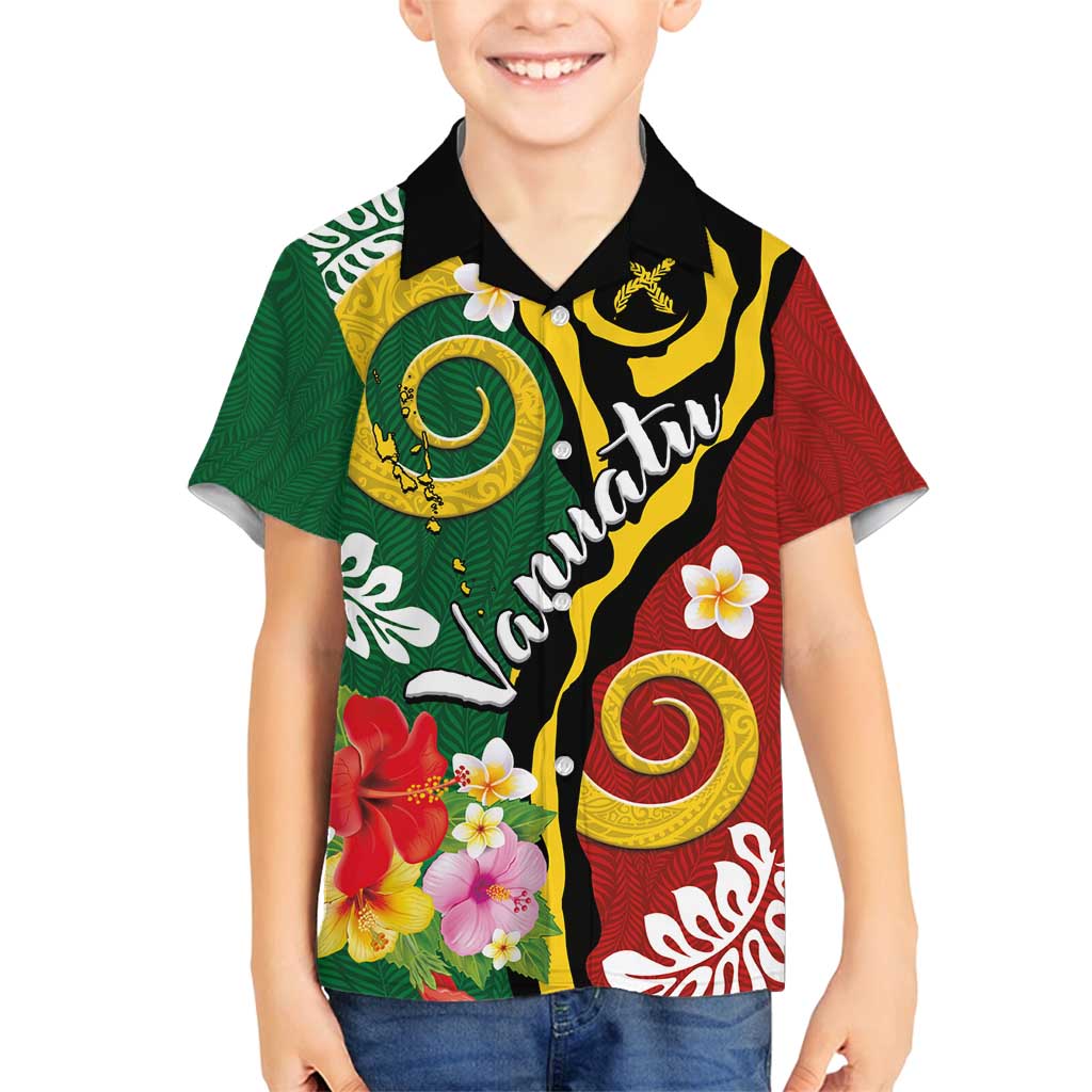 Melanesian Vanuatu Tribal Boar Tusk Family Matching Off Shoulder Maxi Dress and Hawaiian Shirt Tropical Plants and Namele Motifs LT03 Son's Shirt Green - Polynesian Pride