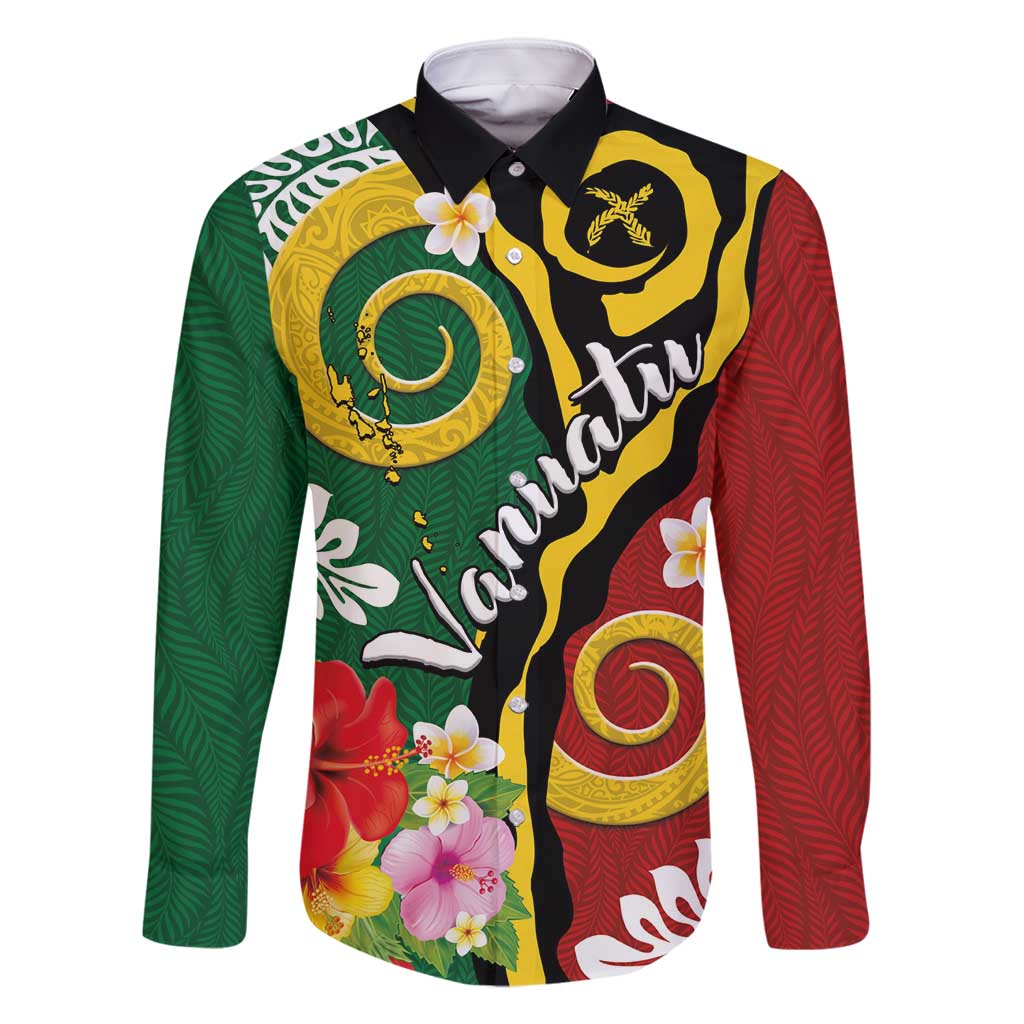 Melanesian Vanuatu Tribal Boar Tusk Family Matching Off Shoulder Short Dress and Hawaiian Shirt Tropical Plants and Namele Motifs LT03 Dad's Shirt - Long Sleeve Green - Polynesian Pride