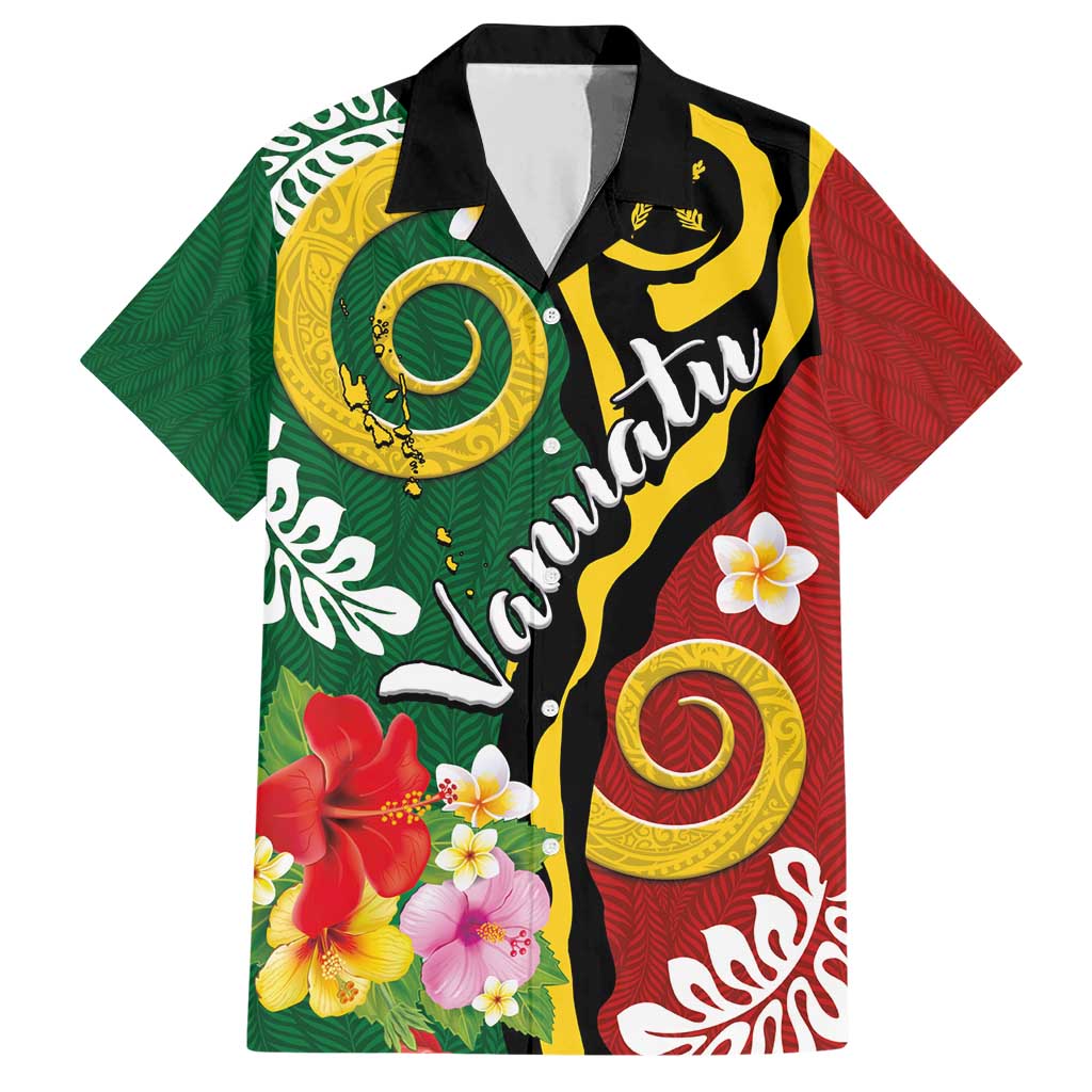 Melanesian Vanuatu Tribal Boar Tusk Family Matching Short Sleeve Bodycon Dress and Hawaiian Shirt Tropical Plants and Namele Motifs LT03 Dad's Shirt - Short Sleeve Green - Polynesian Pride
