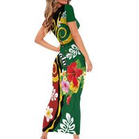 Melanesian Vanuatu Tribal Boar Tusk Family Matching Short Sleeve Bodycon Dress and Hawaiian Shirt Tropical Plants and Namele Motifs LT03 - Polynesian Pride