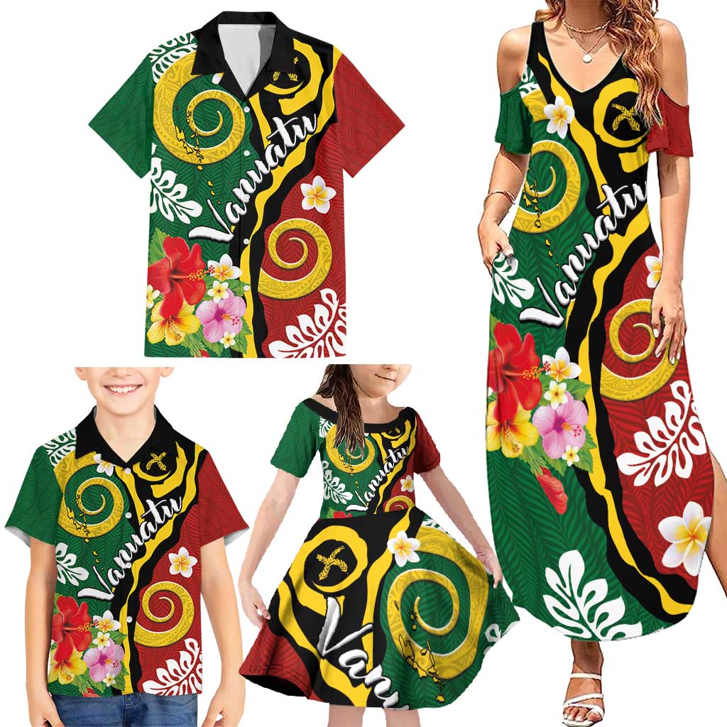 Melanesian Vanuatu Tribal Boar Tusk Family Matching Summer Maxi Dress and Hawaiian Shirt Tropical Plants and Namele Motifs LT03 - Polynesian Pride