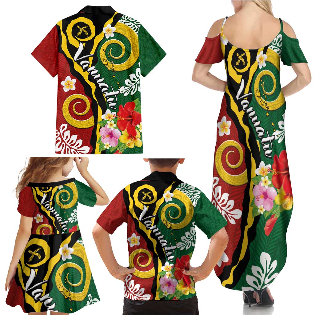 Melanesian Vanuatu Tribal Boar Tusk Family Matching Summer Maxi Dress and Hawaiian Shirt Tropical Plants and Namele Motifs LT03 - Polynesian Pride