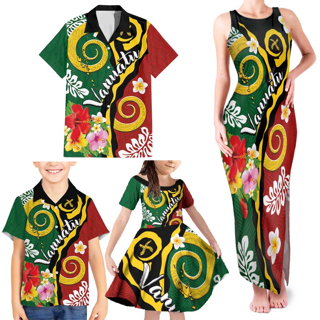 Melanesian Vanuatu Tribal Boar Tusk Family Matching Tank Maxi Dress and Hawaiian Shirt Tropical Plants and Namele Motifs LT03 - Polynesian Pride
