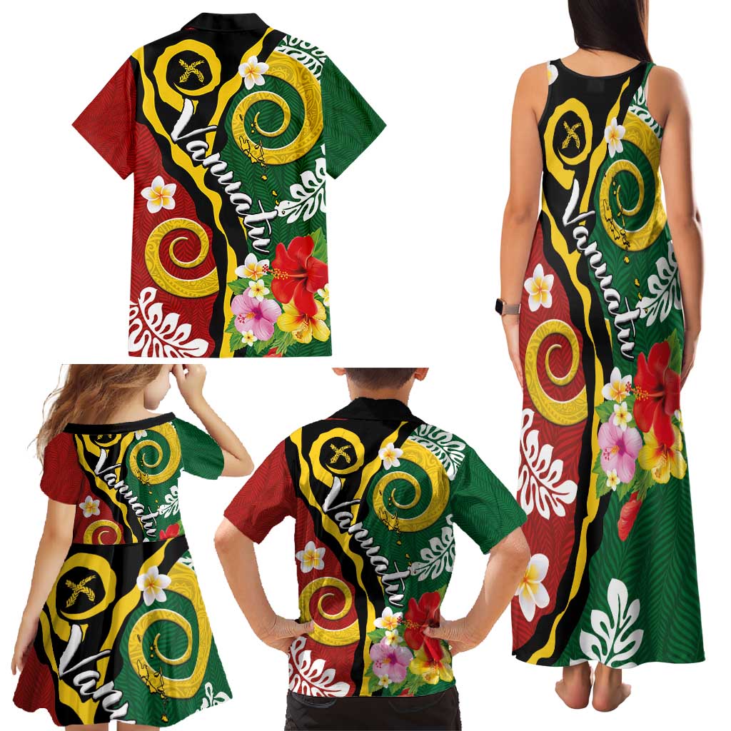 Melanesian Vanuatu Tribal Boar Tusk Family Matching Tank Maxi Dress and Hawaiian Shirt Tropical Plants and Namele Motifs LT03 - Polynesian Pride