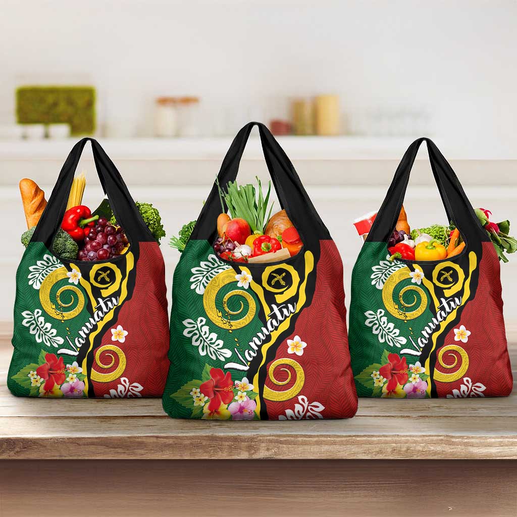 Melanesian Vanuatu Tribal Boar Tusk Grocery Bag Tropical Plants and Namele Motifs LT03 3-pack One Size Green - Polynesian Pride