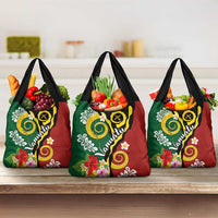 Melanesian Vanuatu Tribal Boar Tusk Grocery Bag Tropical Plants and Namele Motifs LT03 3-pack One Size Green - Polynesian Pride