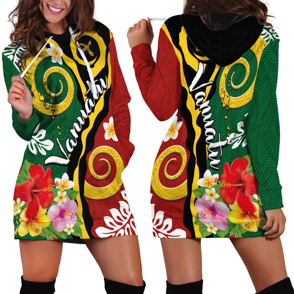 Melanesian Vanuatu Tribal Boar Tusk Hoodie Dress Tropical Plants and Namele Motifs LT03 - Polynesian Pride