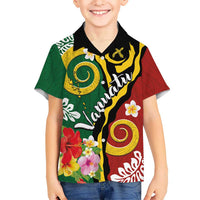 Melanesian Vanuatu Tribal Boar Tusk Kid Hawaiian Shirt Tropical Plants and Namele Motifs LT03 Kid Green - Polynesian Pride