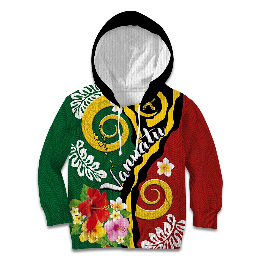 Melanesian Vanuatu Tribal Boar Tusk Kid Hoodie Tropical Plants and Namele Motifs LT03 Hoodie Green - Polynesian Pride