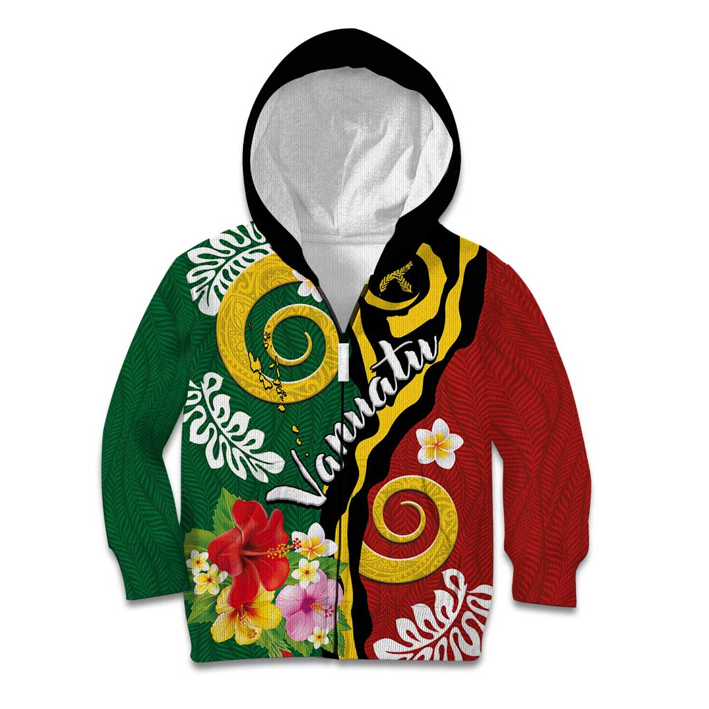 Melanesian Vanuatu Tribal Boar Tusk Kid Hoodie Tropical Plants and Namele Motifs LT03 Zip Hoodie Green - Polynesian Pride
