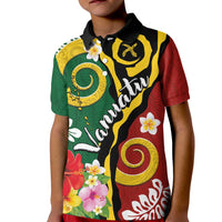 Melanesian Vanuatu Tribal Boar Tusk Kid Polo Shirt Tropical Plants and Namele Motifs LT03 Kid Green - Polynesian Pride