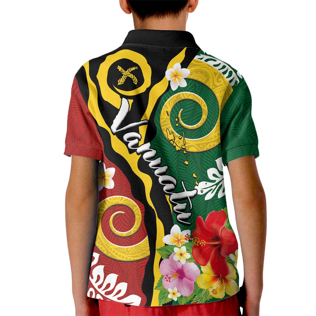 Melanesian Vanuatu Tribal Boar Tusk Kid Polo Shirt Tropical Plants and Namele Motifs LT03 - Polynesian Pride