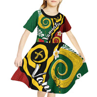 Melanesian Vanuatu Tribal Boar Tusk Kid Short Sleeve Dress Tropical Plants and Namele Motifs LT03 - Polynesian Pride