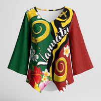 Melanesian Vanuatu Tribal Boar Tusk Kimono Sleeve Blouse Tropical Plants and Namele Motifs LT03 Female Green - Polynesian Pride