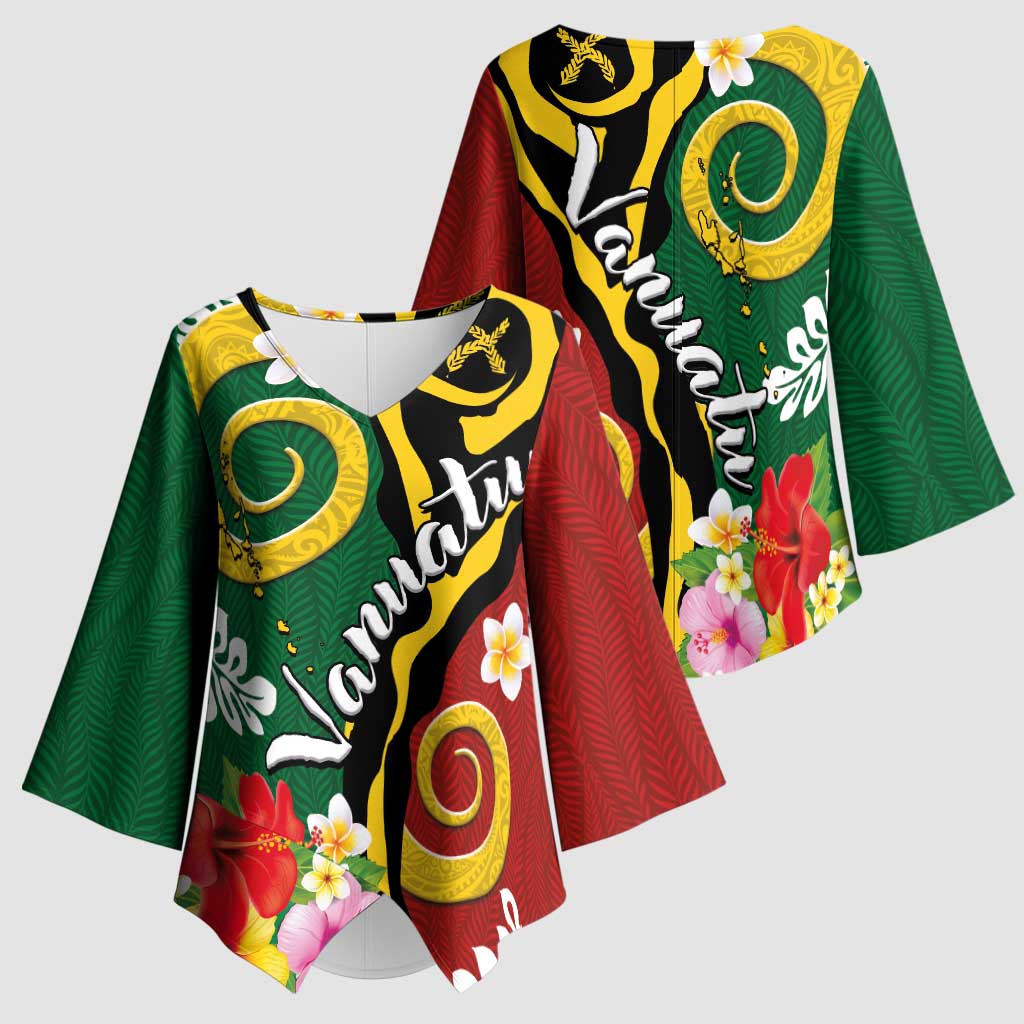 Melanesian Vanuatu Tribal Boar Tusk Kimono Sleeve Blouse Tropical Plants and Namele Motifs LT03 - Polynesian Pride