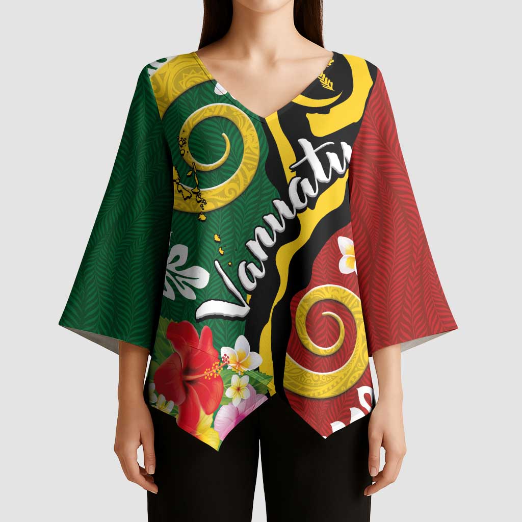 Melanesian Vanuatu Tribal Boar Tusk Kimono Sleeve Blouse Tropical Plants and Namele Motifs LT03 - Polynesian Pride