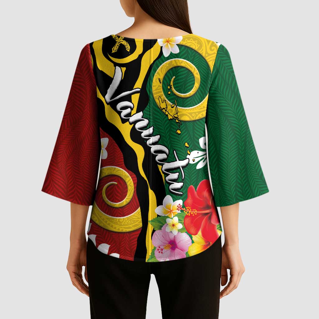 Melanesian Vanuatu Tribal Boar Tusk Kimono Sleeve Blouse Tropical Plants and Namele Motifs LT03 - Polynesian Pride