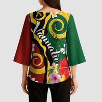 Melanesian Vanuatu Tribal Boar Tusk Kimono Sleeve Blouse Tropical Plants and Namele Motifs LT03 - Polynesian Pride