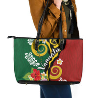 Melanesian Vanuatu Tribal Boar Tusk Leather Tote Bag Tropical Plants and Namele Motifs LT03 - Polynesian Pride