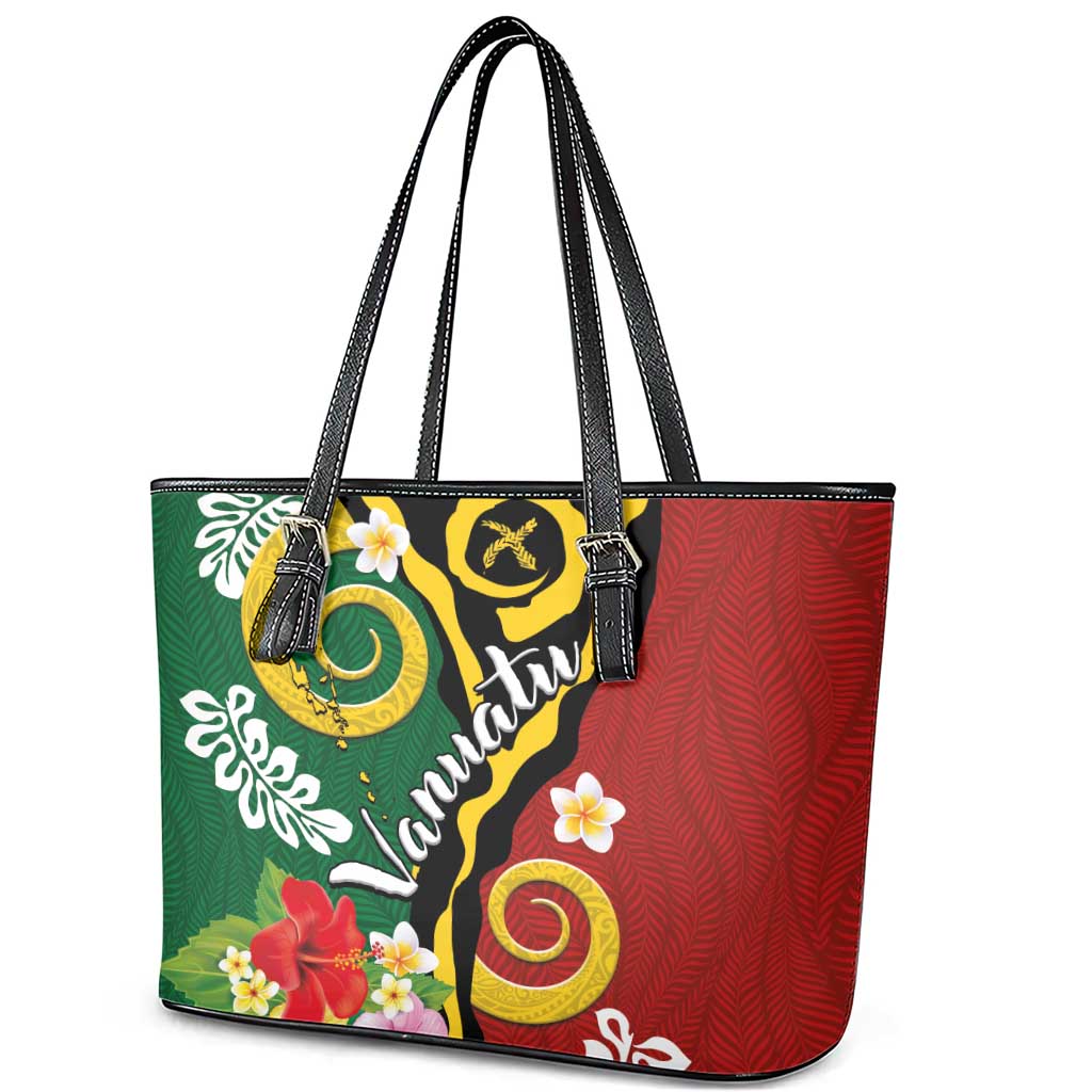 Melanesian Vanuatu Tribal Boar Tusk Leather Tote Bag Tropical Plants and Namele Motifs LT03 - Polynesian Pride