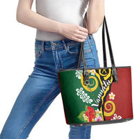 Melanesian Vanuatu Tribal Boar Tusk Leather Tote Bag Tropical Plants and Namele Motifs LT03 - Polynesian Pride
