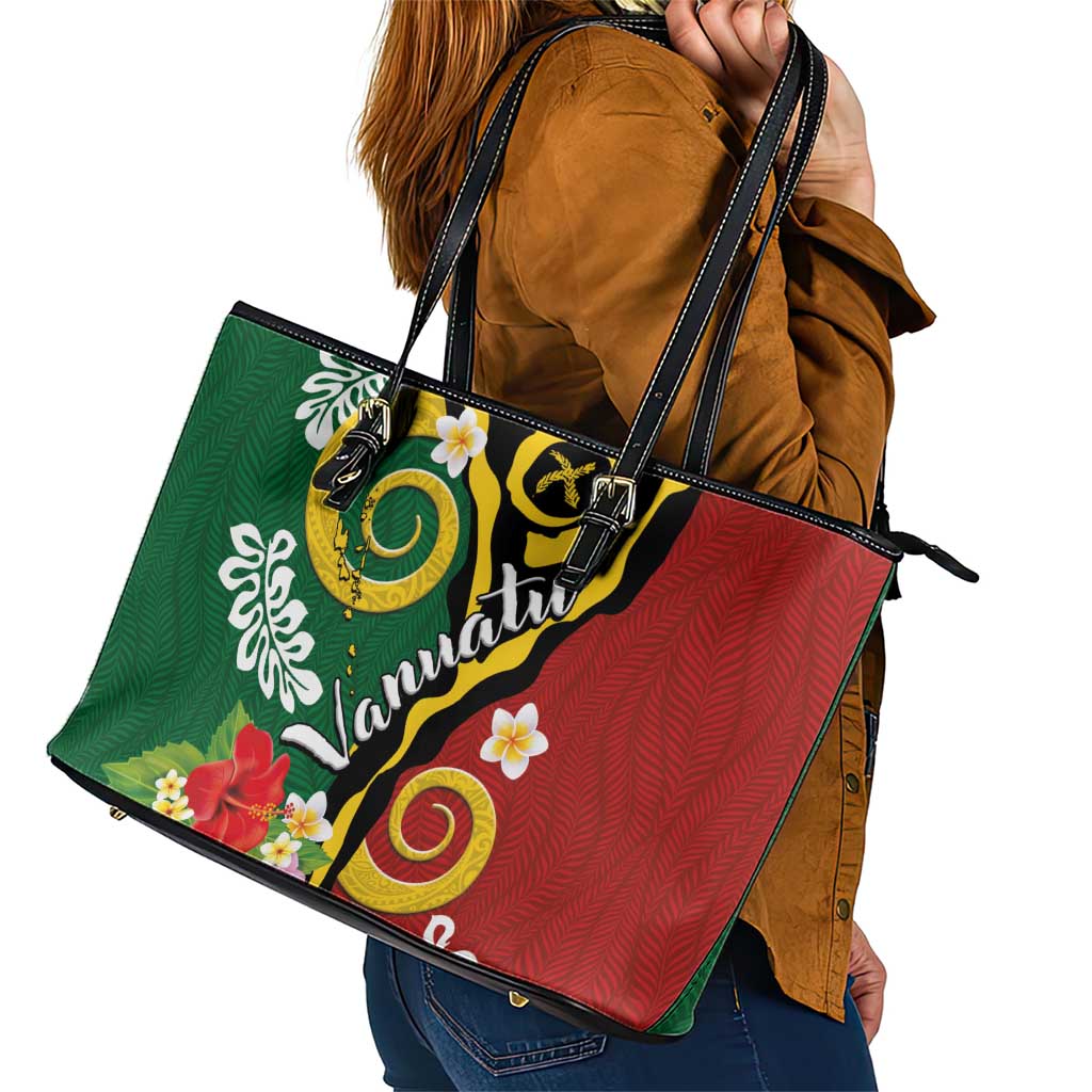 Melanesian Vanuatu Tribal Boar Tusk Leather Tote Bag Tropical Plants and Namele Motifs LT03 - Polynesian Pride