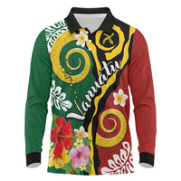 Melanesian Vanuatu Tribal Boar Tusk Long Sleeve Polo Shirt Tropical Plants and Namele Motifs LT03 Green - Polynesian Pride