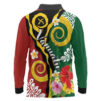 Melanesian Vanuatu Tribal Boar Tusk Long Sleeve Polo Shirt Tropical Plants and Namele Motifs LT03 - Polynesian Pride
