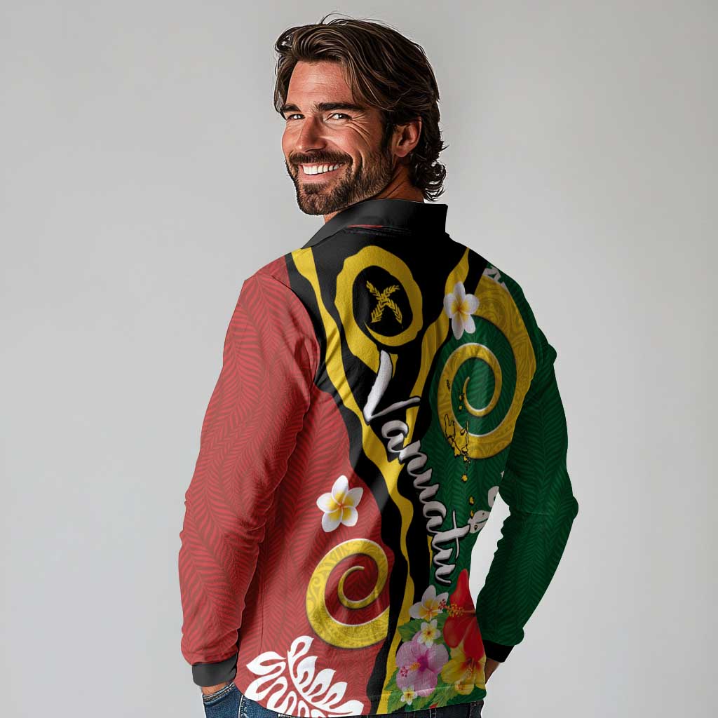 Melanesian Vanuatu Tribal Boar Tusk Long Sleeve Polo Shirt Tropical Plants and Namele Motifs LT03 - Polynesian Pride