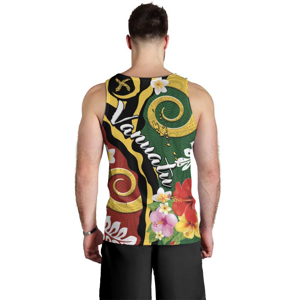 Melanesian Vanuatu Tribal Boar Tusk Men Tank Top Tropical Plants and Namele Motifs LT03 - Polynesian Pride