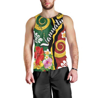 Melanesian Vanuatu Tribal Boar Tusk Men Tank Top Tropical Plants and Namele Motifs LT03 - Polynesian Pride