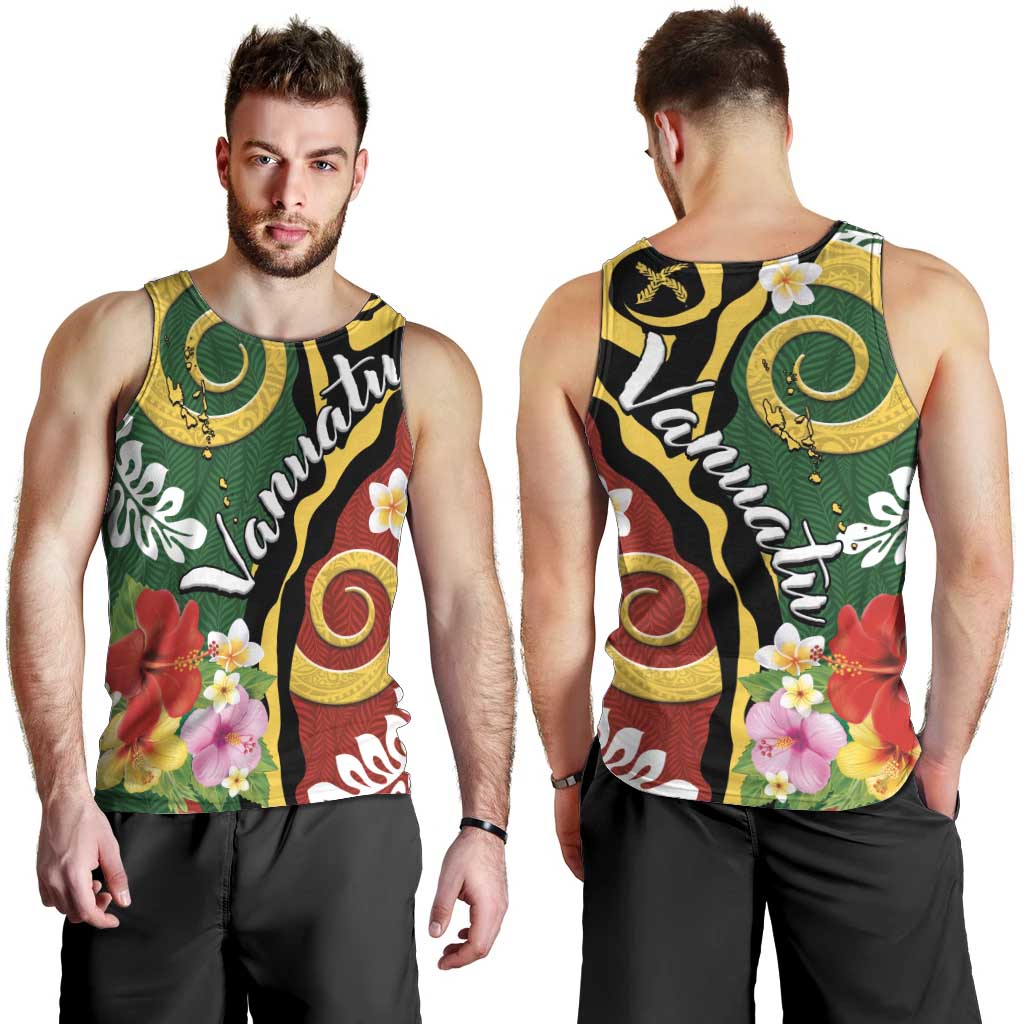Melanesian Vanuatu Tribal Boar Tusk Men Tank Top Tropical Plants and Namele Motifs LT03 - Polynesian Pride