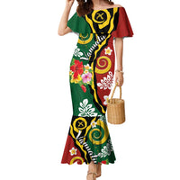 Melanesian Vanuatu Tribal Boar Tusk Mermaid Dress Tropical Plants and Namele Motifs LT03 Women Green - Polynesian Pride