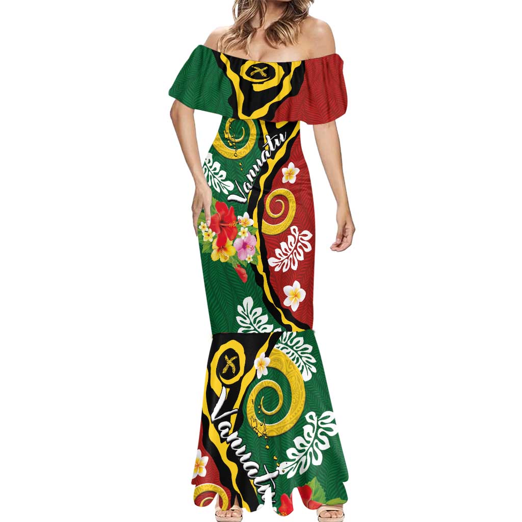 Melanesian Vanuatu Tribal Boar Tusk Mermaid Dress Tropical Plants and Namele Motifs LT03 - Polynesian Pride