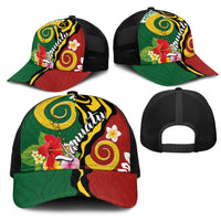 Melanesian Vanuatu Tribal Boar Tusk Mesh Trucker Cap Tropical Plants and Namele Motifs - Polynesian Pride