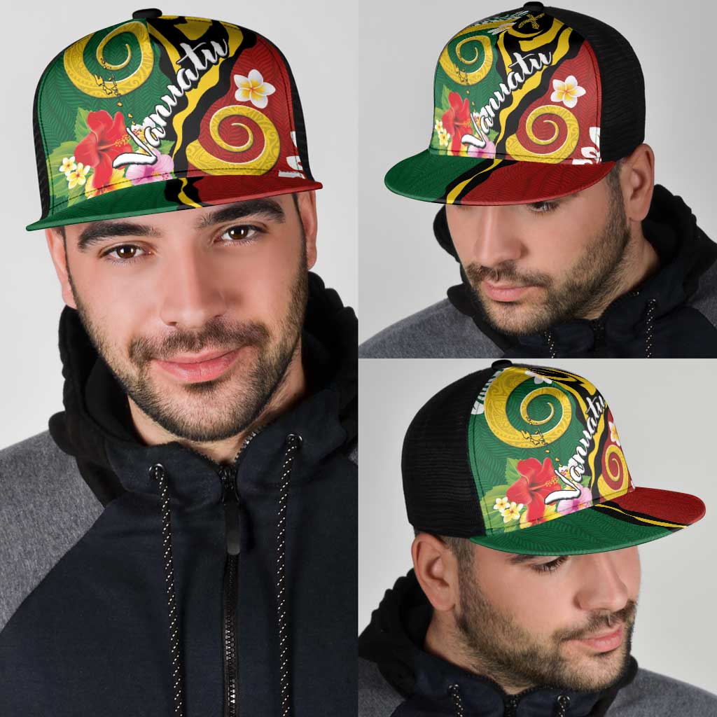 Melanesian Vanuatu Tribal Boar Tusk Mesh Trucker Cap Tropical Plants and Namele Motifs - Polynesian Pride