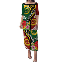 Melanesian Vanuatu Tribal Boar Tusk Puletasi Tropical Plants and Namele Motifs LT03 Long Dress Green - Polynesian Pride