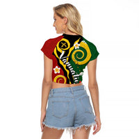 Melanesian Vanuatu Tribal Boar Tusk Raglan Cropped T Shirt Tropical Plants and Namele Motifs LT03 - Polynesian Pride