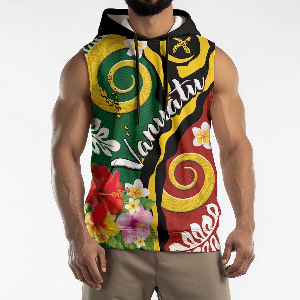 Melanesian Vanuatu Tribal Boar Tusk Sleeveless Hoodie Tropical Plants and Namele Motifs LT03 - Polynesian Pride