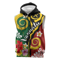 Melanesian Vanuatu Tribal Boar Tusk Sleeveless Zip Hoodie Tropical Plants and Namele Motifs LT03 Green - Polynesian Pride