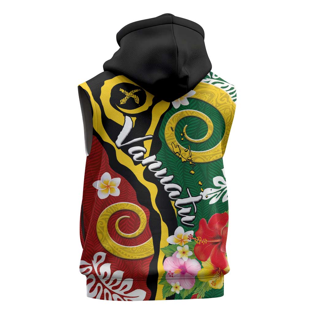 Melanesian Vanuatu Tribal Boar Tusk Sleeveless Zip Hoodie Tropical Plants and Namele Motifs LT03 - Polynesian Pride