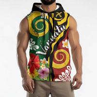 Melanesian Vanuatu Tribal Boar Tusk Sleeveless Zip Hoodie Tropical Plants and Namele Motifs LT03 - Polynesian Pride
