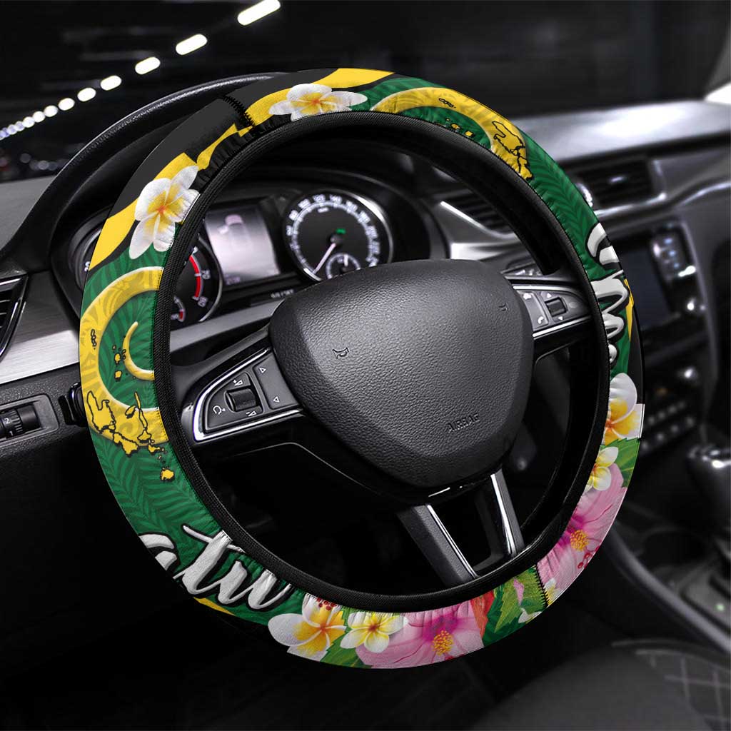 Melanesian Vanuatu Tribal Boar Tusk Steering Wheel Cover Tropical Plants and Namele Motifs LT03 Universal Fit Green - Polynesian Pride