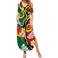 Melanesian Vanuatu Tribal Boar Tusk Summer Maxi Dress Tropical Plants and Namele Motifs LT03 Women Green - Polynesian Pride