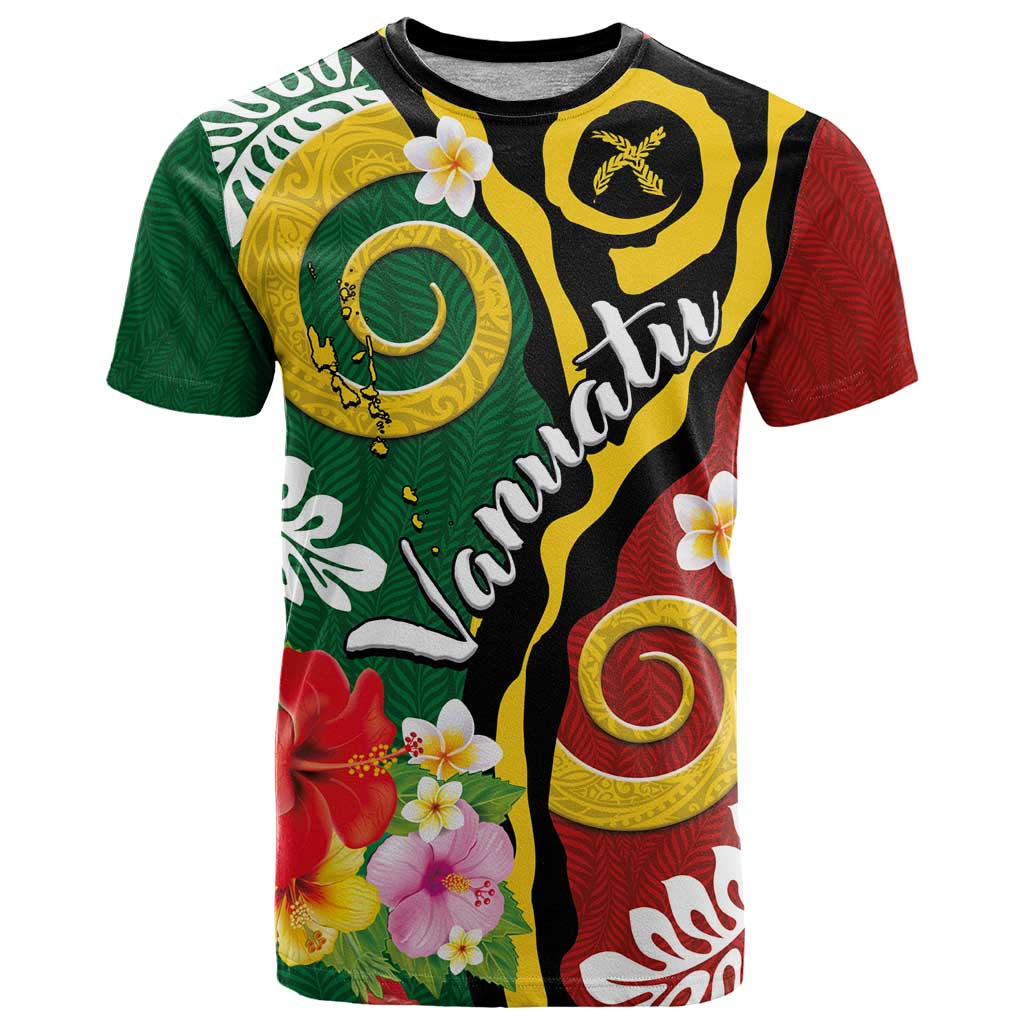 Melanesian Vanuatu Tribal Boar Tusk T Shirt Tropical Plants and Namele Motifs LT03 Green - Polynesian Pride
