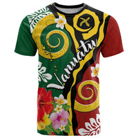 Melanesian Vanuatu Tribal Boar Tusk T Shirt Tropical Plants and Namele Motifs LT03 Green - Polynesian Pride