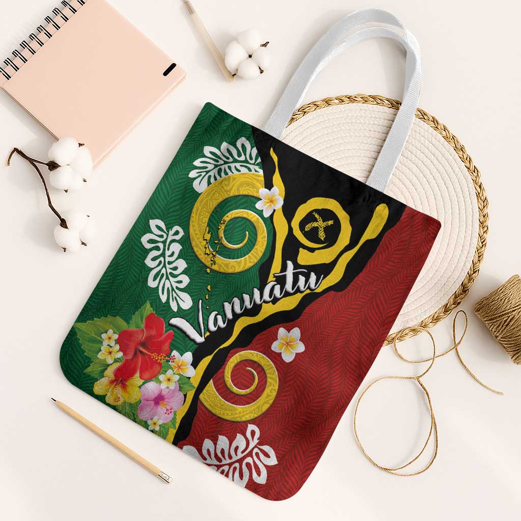 Melanesian Vanuatu Tribal Boar Tusk Tote Bag Tropical Plants and Namele Motifs LT03 White Strap One Size Green - Polynesian Pride